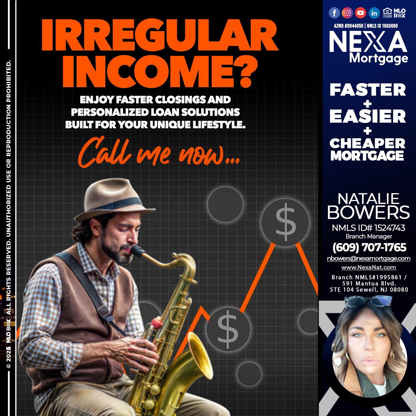 IRREGULAR INCOME - Natalie Bowers -Branch Manager
