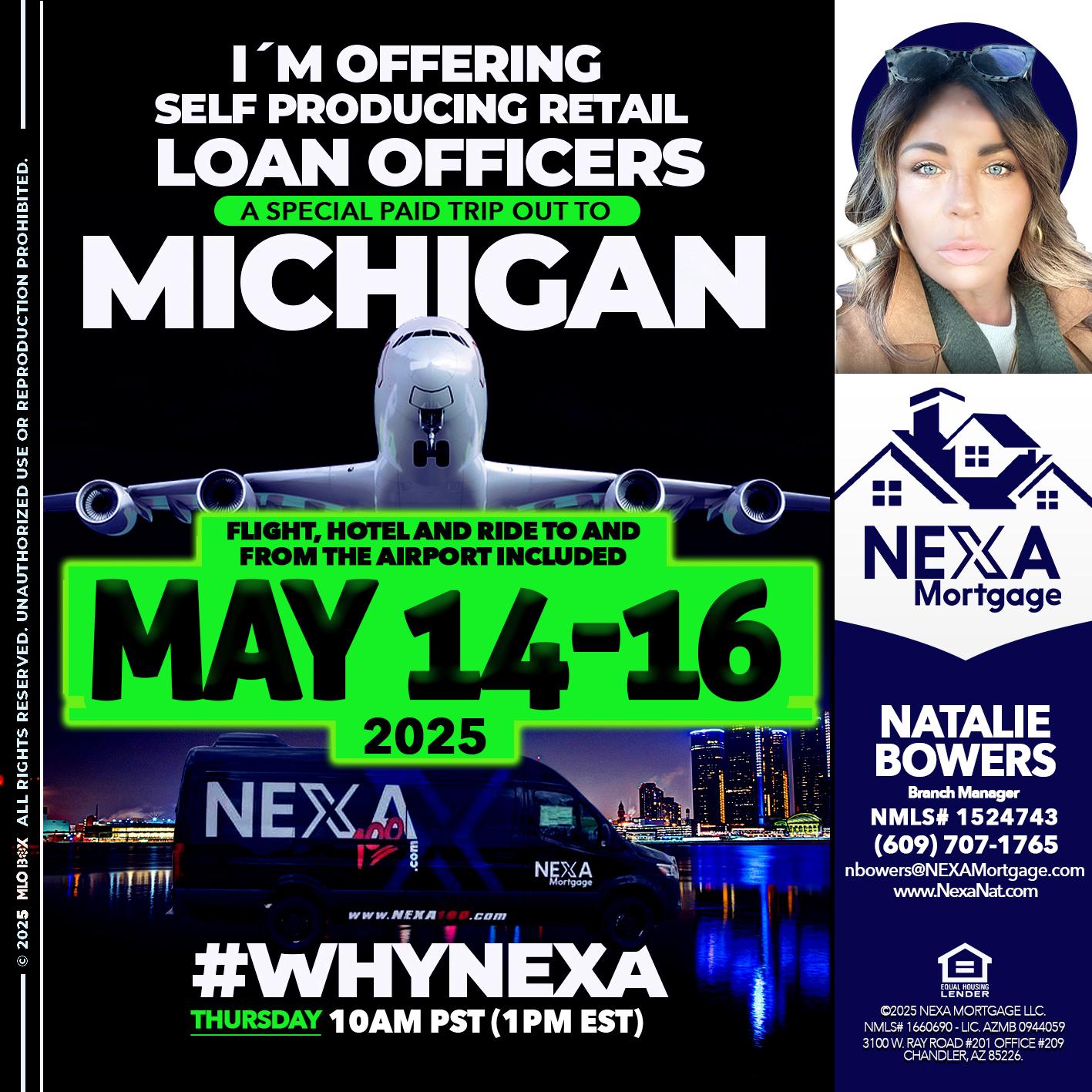 MAY 14-16 MICHIGAN TRIP - Natalie Bowers -Branch Manager