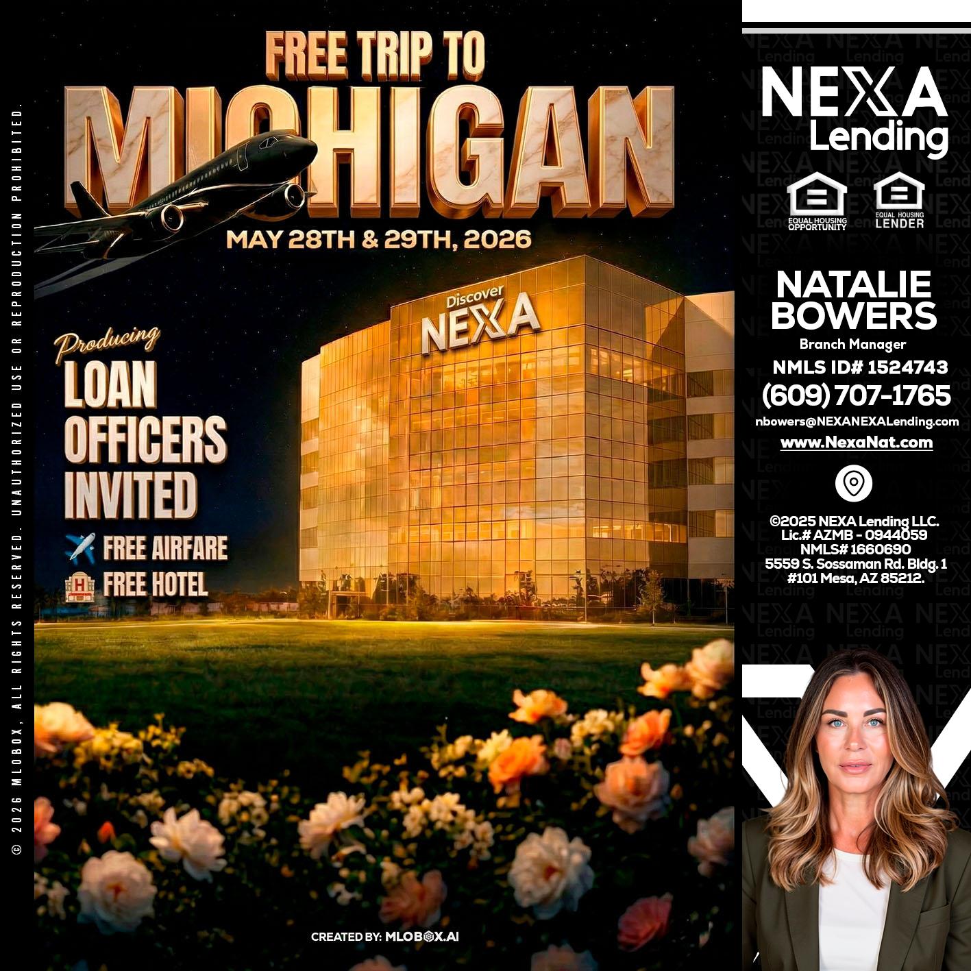 FREE TRIP TO MICHIGAN - Natalie Bowers -Branch Manager