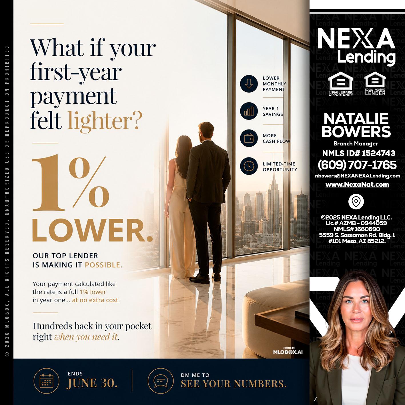1% lower - Natalie Bowers -Branch Manager
