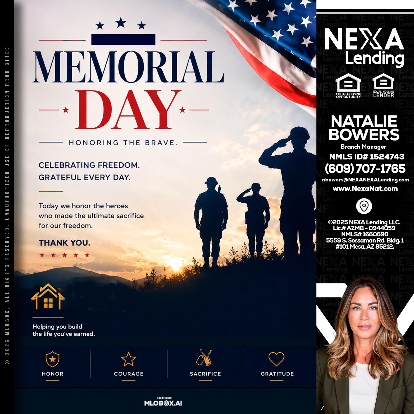 MEMORIAL DAY - Natalie Bowers -Branch Manager