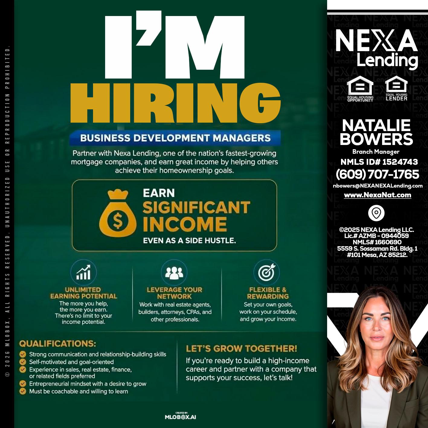 IM HIRING - Natalie Bowers -Branch Manager