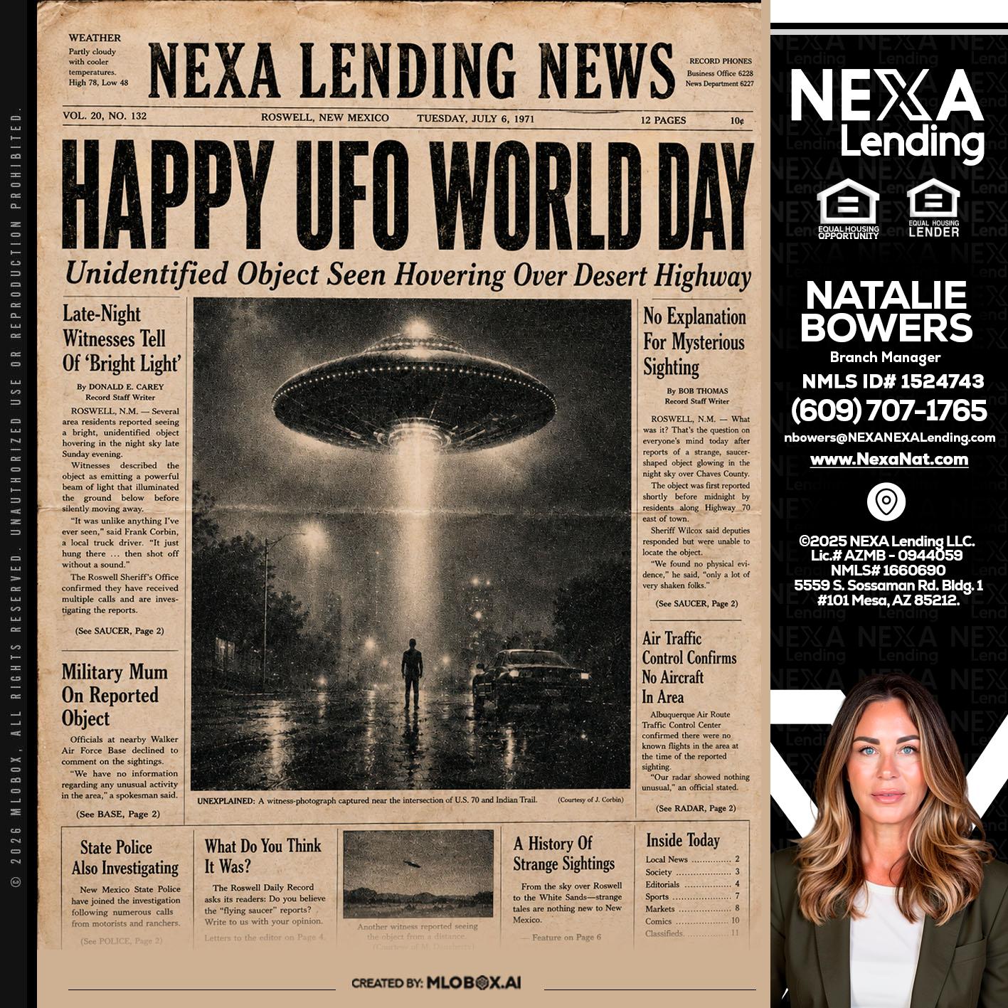 HAPPY UFO WORLD DAY - Natalie Bowers -Branch Manager